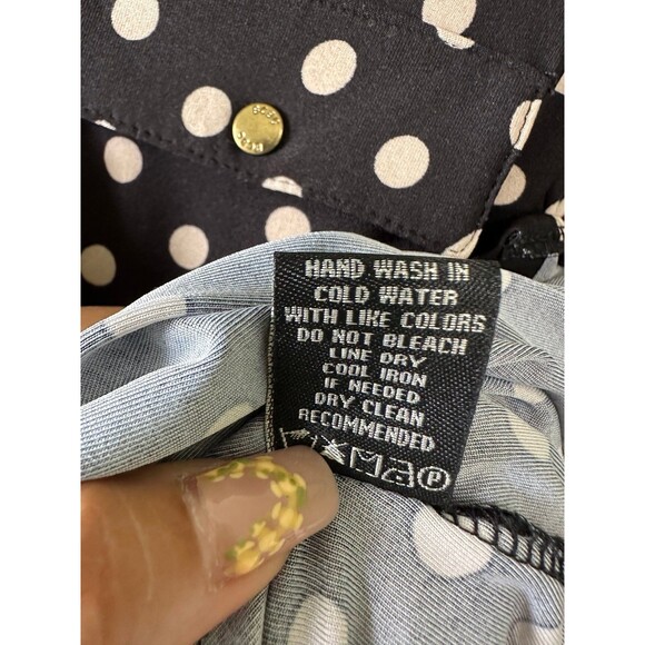 BCBG MaxAzria Women's Polka Dot Button Down Collar Long Sleeve Blouse Petite XL - Picture 6 of 6